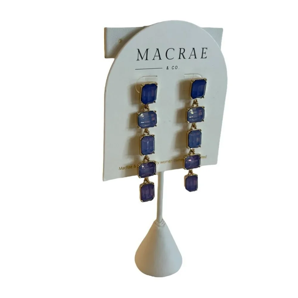 Elegant Iridescent Blue Glass Drop Earrings by woman owned Macrae & Co.
